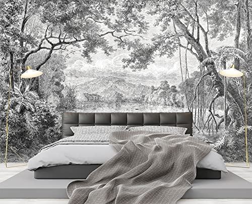 Black and White Tropical Rainforest wall Mural Wallpaper for Bedroom 137" x 100" (95.13 Sq Ft)