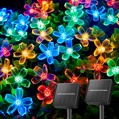 2 Pack Total 52FT 120 LED Flower Solar String Lights Outdoor Waterproof Fairy Lights for Garden Yard Fence Patio Christmas Tree Wedding Party Decor (120 Count)