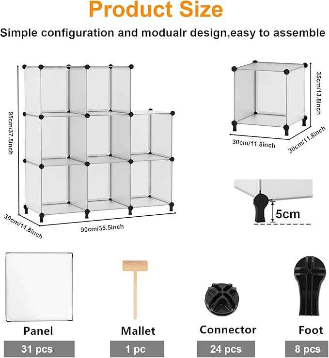 AWTATOS 8 Cube Storage Organizer, Closet Organizer Storage Shelf, Bookcase Bookshelf, DIY Stackable Storage Cubes Shelves for Closet, Bedroom, Home, Office, Translucent