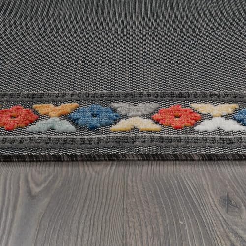 Outdoor Runner Rug 2x7 Modern Floral Bordered Area Rugs for Indoor and Outdoor Patio Easy to Clean Non Shedding Living Room Porch Garden Washable Outside Carpet (14.0625 Sq Ft)