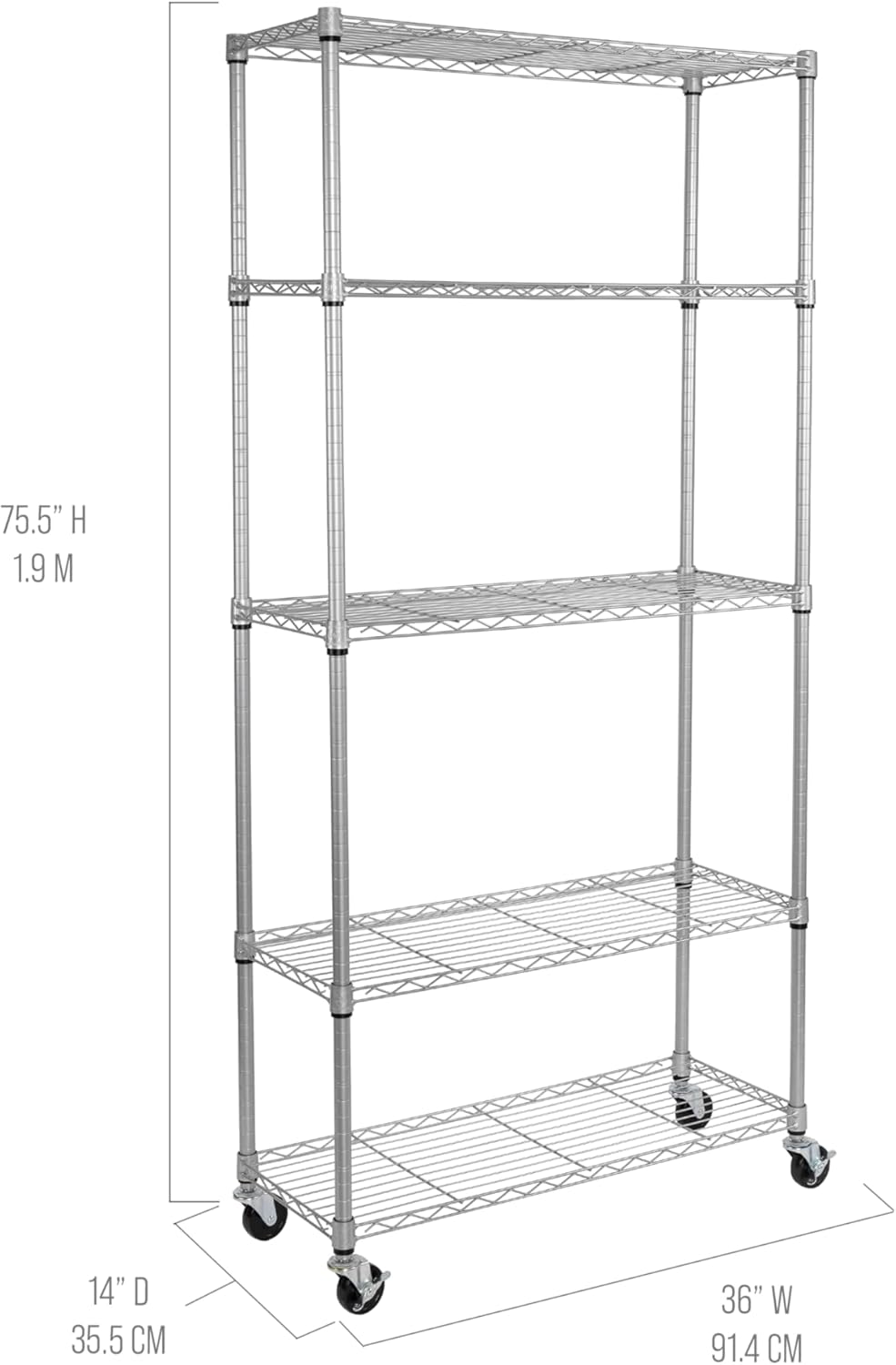 Seville Classics UltraDurable Heavy Duty NSF Solid Steel Wire Rack Storage Unit, Organizer for Garage, Warehouse, Office, Restaurant, Classroom, Kitchen, Silver, 5-Tier Shelving, 36" W x 14" D - NestledHome
