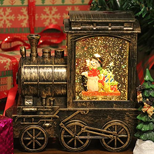 Christmas Snow Globe Lantern Train Water Swirling Glitter with 6H Timer