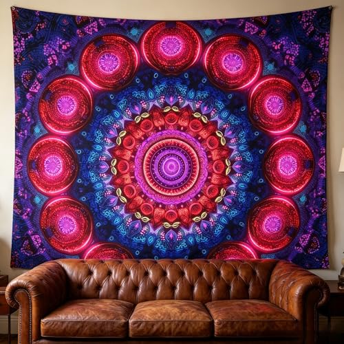 Blacklight Mandala Tapestry for Bedroom