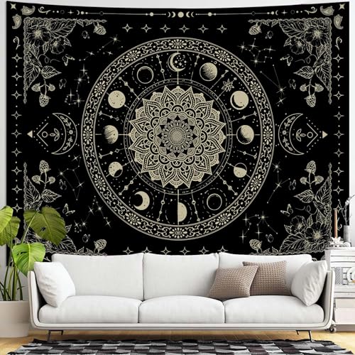Mandala Moon Tapestry Boho Tapestry for Bedroom Black Tapestries Wall Hanging Living Room Wall Art and Home Decor 60x80