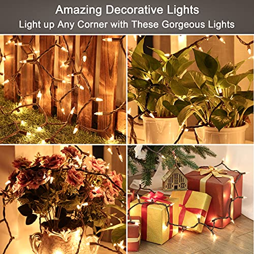 White Incandescent Mini Christmas Tree Lights 100 Count Brown Wire