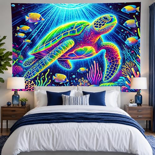 Blacklight Tapestry Sea Turtle Wall Hanging 78 x 59 Inch