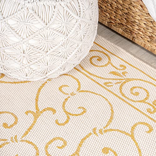 Vintage Filigree Indoor Outdoor Runner Rug 2X10 Cream