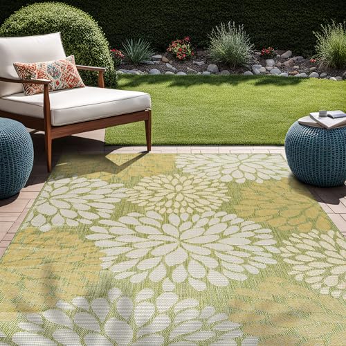 Outdoor Rug 5x7 Modern Exotic Tropical Leaf Area Rugs for Indoor and Outdoor Patio Deck Porch Garden Water Resistant Washable Outside Carpet