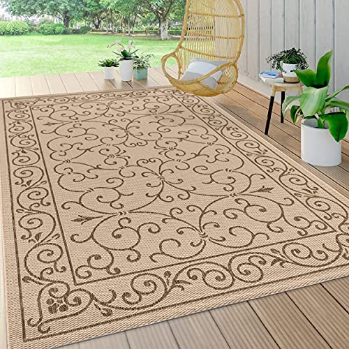 Vintage Filigree Indoor Outdoor Area Rug 8X10 Beige