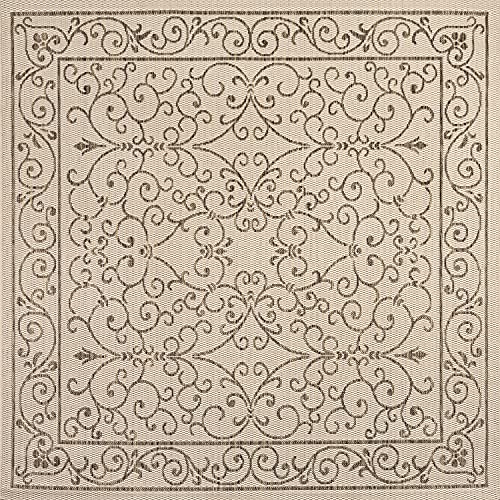 Vintage Filigree Indoor Outdoor Square Area Rug 6X6 Beige