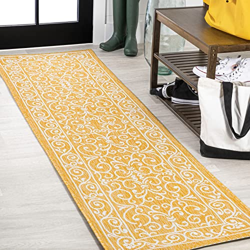Vintage Filigree Indoor Outdoor Runner Rug 2X8 Yellow