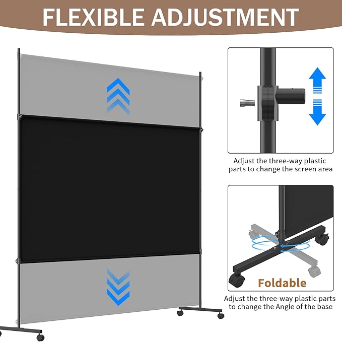 Single Panel Room Divider/Privacy Screen with Caster Wheels and Brakes - Stylish and Versatile Partition for Home,Office,School and Restauran (Black, 6FT*6FT)