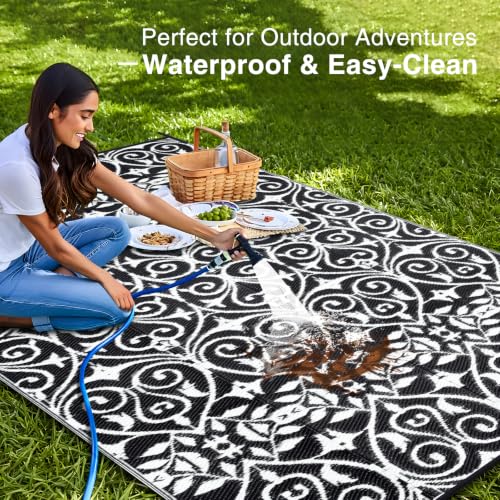 Outdoor Rug 8x10 ft Waterproof Reversible Floral Mat