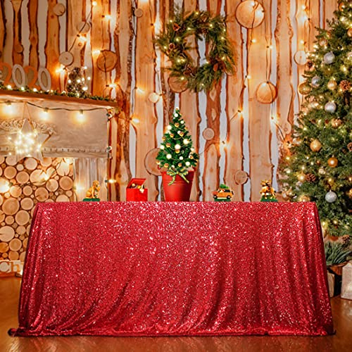 Sequin Tablecloth 90x132 Inch Red for Christmas Wedding Party