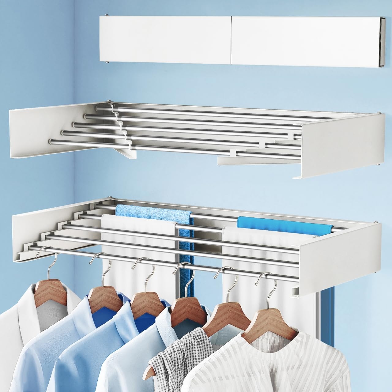 Drying Rack Clothing,Clothes Drying Rack Wall Mounted,Collapsible Hanging Racks for Laundry,Laundry Drying Rack,Wall Mounted Clothes Rack(31.5"-White) (White, 31.5 Inch) - NestledHome