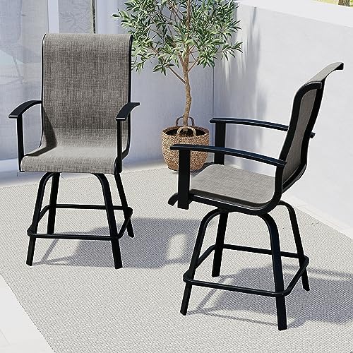 Outdoor Swivel Bar Stools Set of 2 with Armrests (2 Count)