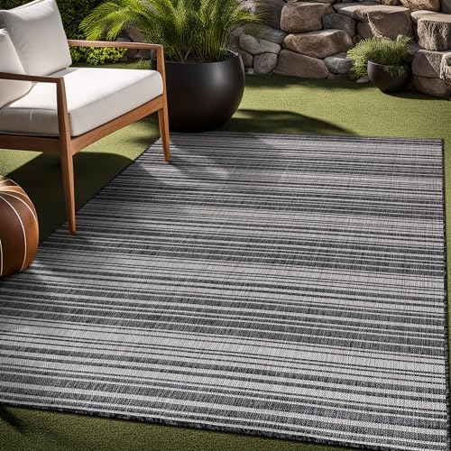 Stripe Outdoor Rug 10x14 Washable Outside Carpet for Indoor Patio Porch Waterproof Easy Cleaning Non Shedding Area Rugs Dark Gray 10 x 14 (140 Sq Ft)