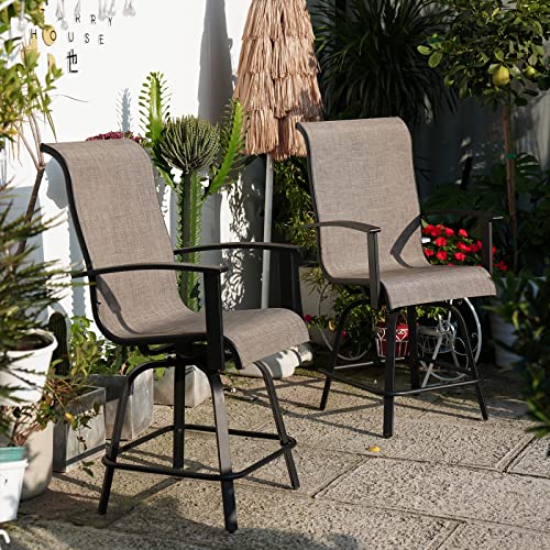 Outdoor Swivel Bar Stools Set of 2 with Armrests (2 Count)