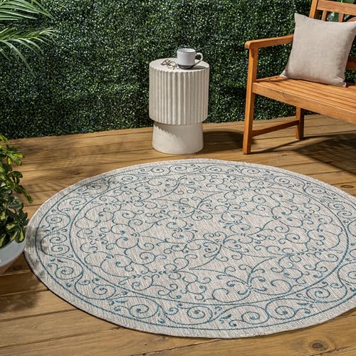 Vintage Filigree Indoor Outdoor Round Area Rug 8 Ft Gray