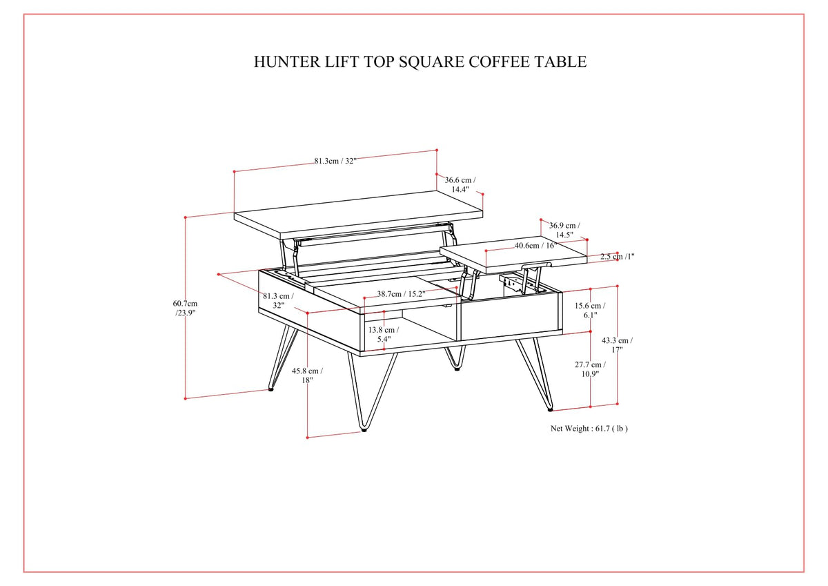 Hunter 32" Wide Walnut Veneer Square Lift Top Coffee Table