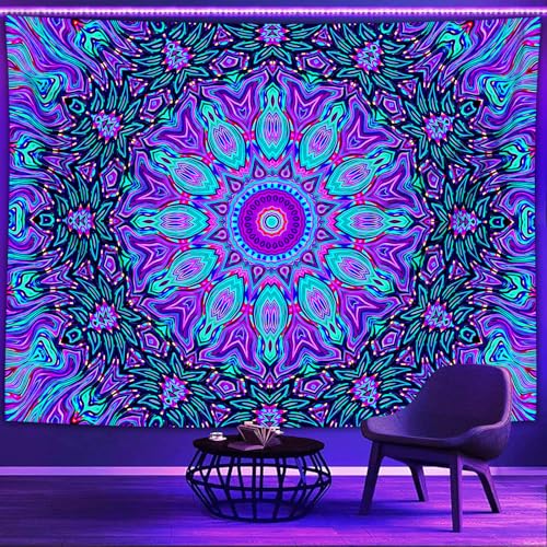 Blacklight Mandala Tapestry for Bedroom