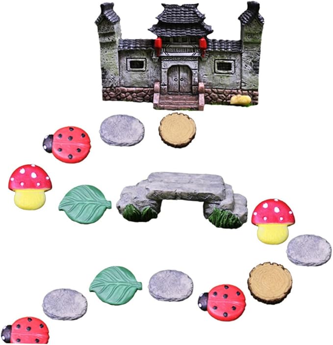 TOYANDONA Creative Miniature Bridge and Stepping Stones for Garden and Bonsai Decor DIY Micro Landscape Kit with and Stone Pathway for Succulent Planters and Fish Tank Ornamentation