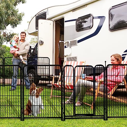 36 in(H) Garden Fence With Gate, Wide Gate Low Threshold, 8 Panels Total 17.7 ft(L) Heavy Duty Iron Animal Barrier Fence For Yard, Suitable For Indoor Or Outdoor Dog Fencing,Garden Border Fence (36 Sq Ft)