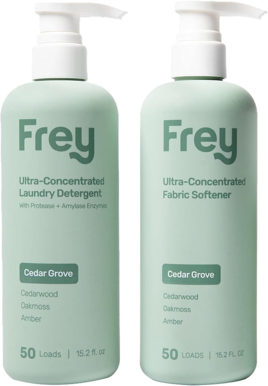 FREY Concentrated Liquid Laundry Detergent | Formulated for Sensitive Skin & HE Washers | Removes Stains Effectively | 50 Loads per Bottle (2-pack Cedar Grove) - NestledHome