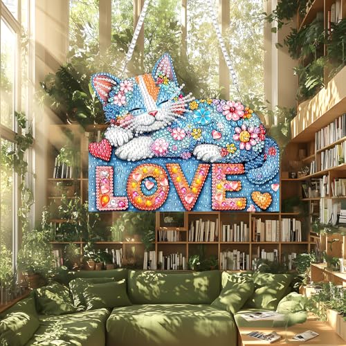 DIY Colorful Cat Diamond Painting Hanging Ornament