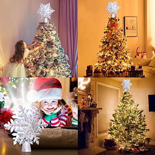 Snowflake Christmas Tree Topper with Rotating Projector Light for Xmas Tree