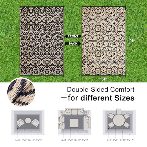 Outdoor Rug 6x9 ft Waterproof Reversible Floral Mat