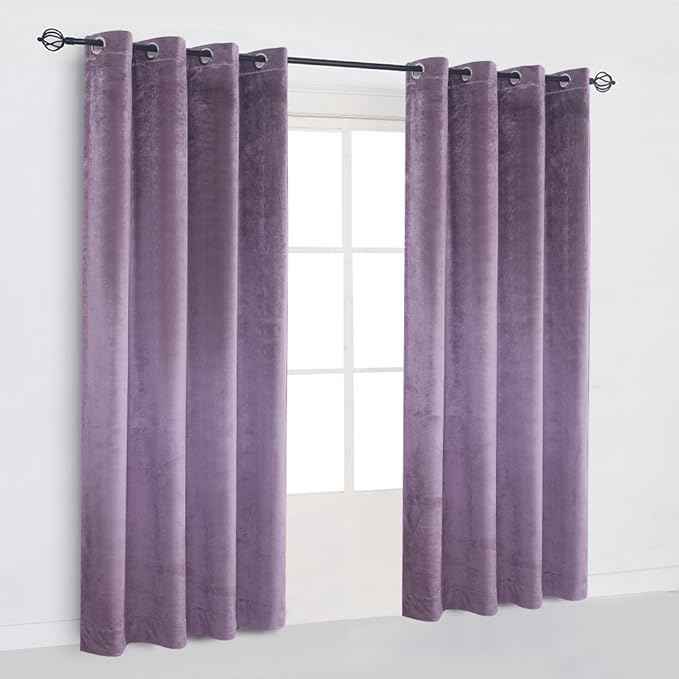 Cherry Home Super Soft Luxury Velvet Texture Curtains Lavender Flannel Blackout Curtains Panel Drapes Grommet 52Wx84L inch Purplish Pink,2 Panels