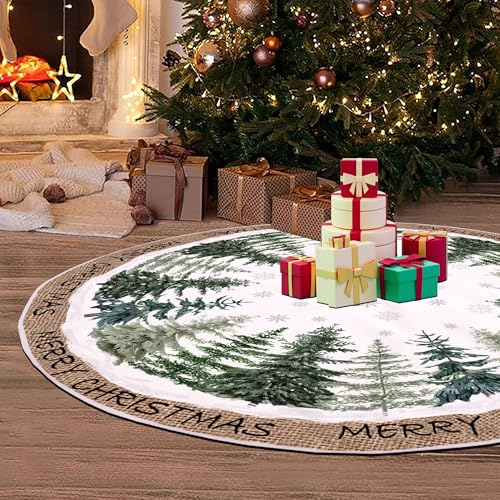Christmas Tree Skirt 36 Inch Pine Trees Snowy Forest Christmas Tree Skirt for Farmhouse Vintage Rustic Merry Christmas Xmas Winter Holiday Party Decoration