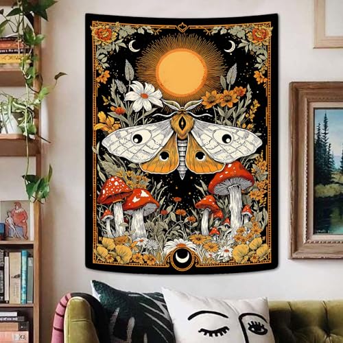 Mystical Moth and Sun Tapestry