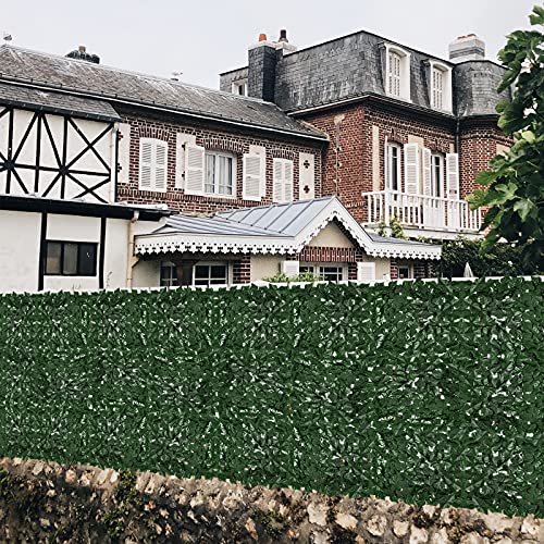 Faux Ivy Fence Privacy Screen Outdoor Expandable Artificial Greenery Roll Fake Hedge Wall Patio Green Plastic Leaf Plant Vine Grass Panels Gate Covering for Garden Yard Balcony (32 Sq Ft)