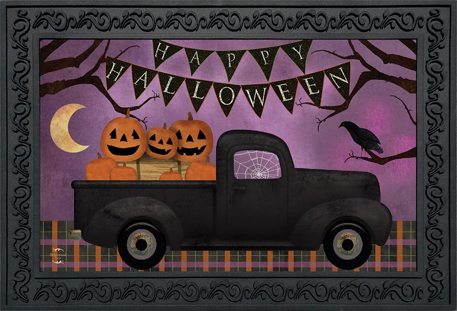Doormat 30x18 Indoor Outdoor Halloween Truck Primitive for Halloween Doormat (3.75 Sq Ft)