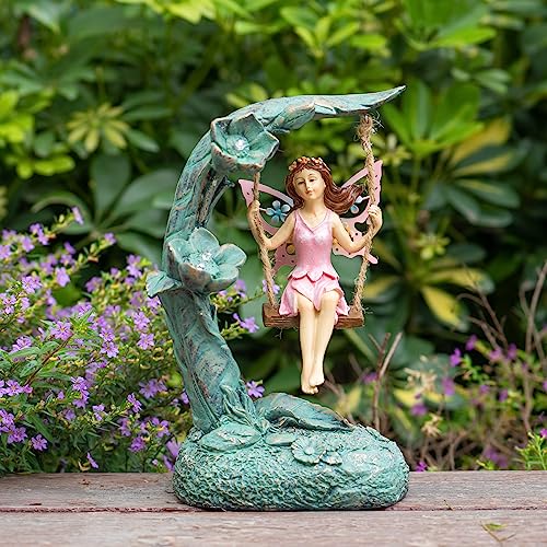 Garden Flower Fairy Outdoor Statue Decor Funny Swing Fairy Ornaments Figurines for Patio Lawn Yard Porch Outside Garden Gifts