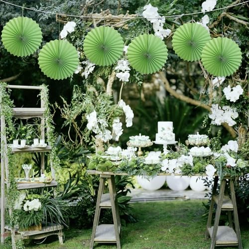 Green Party Decorations Lime Green Hanging Paper Fans DIY Set 16in