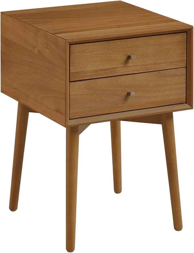 Nathan James 32704 Harper Mid-Century Oak Wood Nightstand with 2-Drawers, Small Side End Table with Storage, Brown