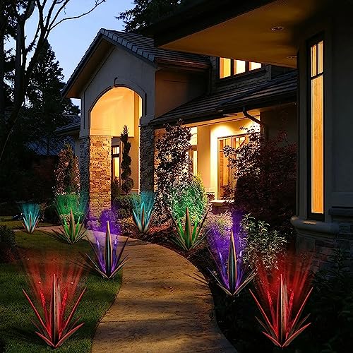 24" Large Metal Agave Plant Outdoor Decor with Solar Light