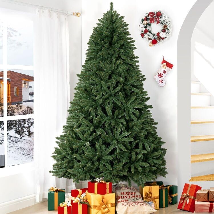 7.5ft Christmas Tree with Lights Realistic Spruce Christmas Tree Prelit with Foot Pedal 1717 Branch Tips 550 Warm Lights and Metal Stand Aritificial Tree arbol De Navidad