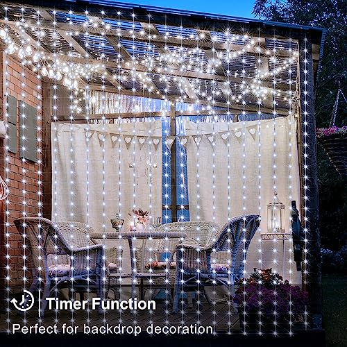 Curtain Lights Battery Operated 6.6×6.6ft with Remote Timer