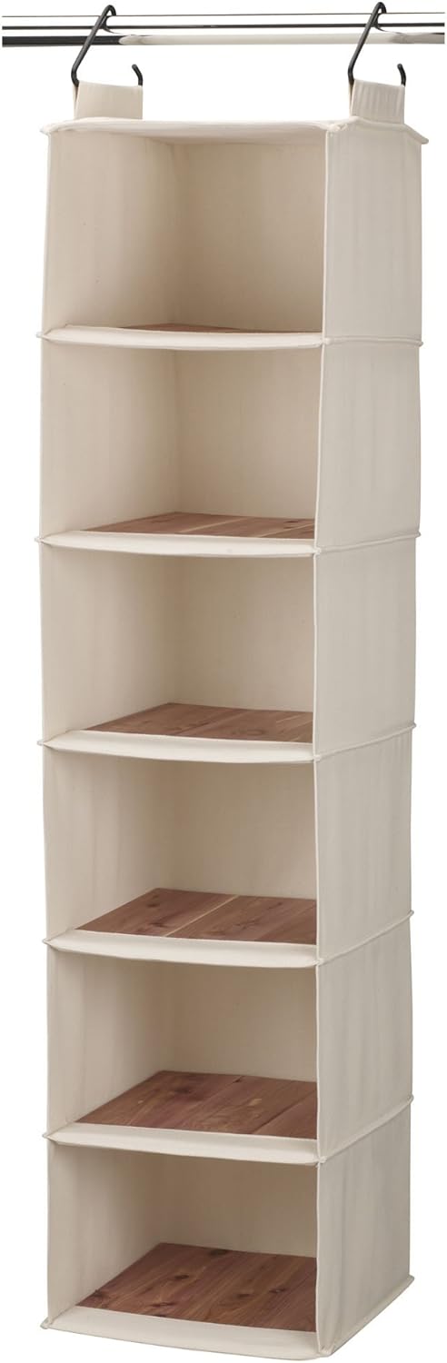 Household Essentials Cedarline 6-Shelf Hanging Closet Organizer, Heavy-Duty Cotton Canvas, Breathable, Versatile, Compact, Perfect for Rod or Wire Closets, Natural - NestledHome