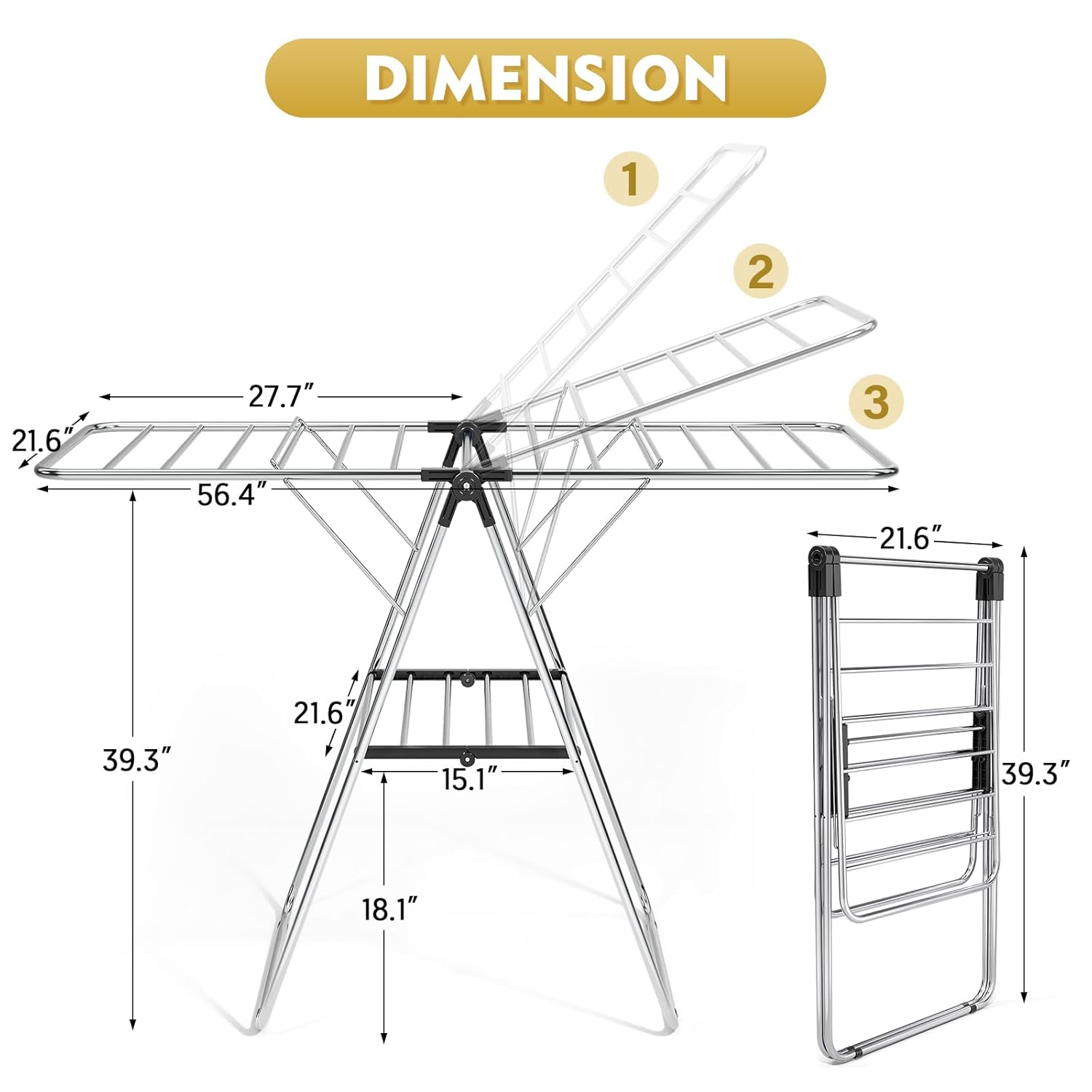 APEXCHASER Clothes Drying Rack, Drying Rack Clothing with Height-Adjustable, Foldable Gullwings Laundry Rack, Indoor Outdoor Use, No Assembly,Black - NestledHome