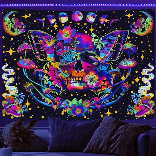 Blacklight Skull Tapestry for Bedroom & Living Room