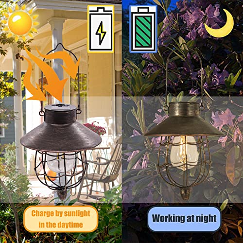 2 Pack Solar Lantern Hanging Waterproof Outdoor Metal Solar Lamp with Warm White Light Decorate for Yard Garden Pathway Patio Porch Decor