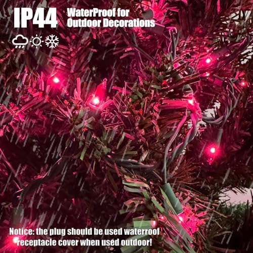 Christmas Lights 100 Count Pink Christmas Tree String Lights with Green Wire for Outdoor Indoor Christmas Decorations Wedding Decorations Valentines Day Decor