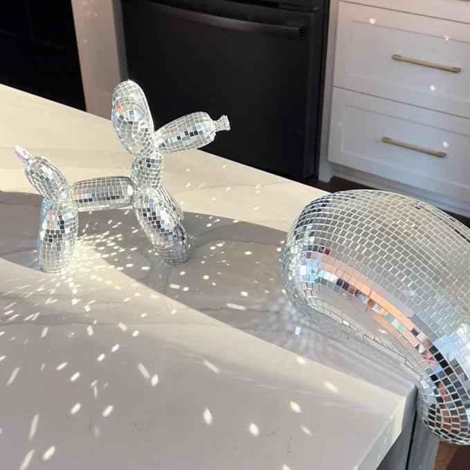 Disco Dog, Maximalist Balloon Dog Statue for Dog Mom & Dog Dad, Aesthetic Disco Ball Decor, Preppy Apartment Home Decor, Cute Room Decor & Gifts for Dog Lovers