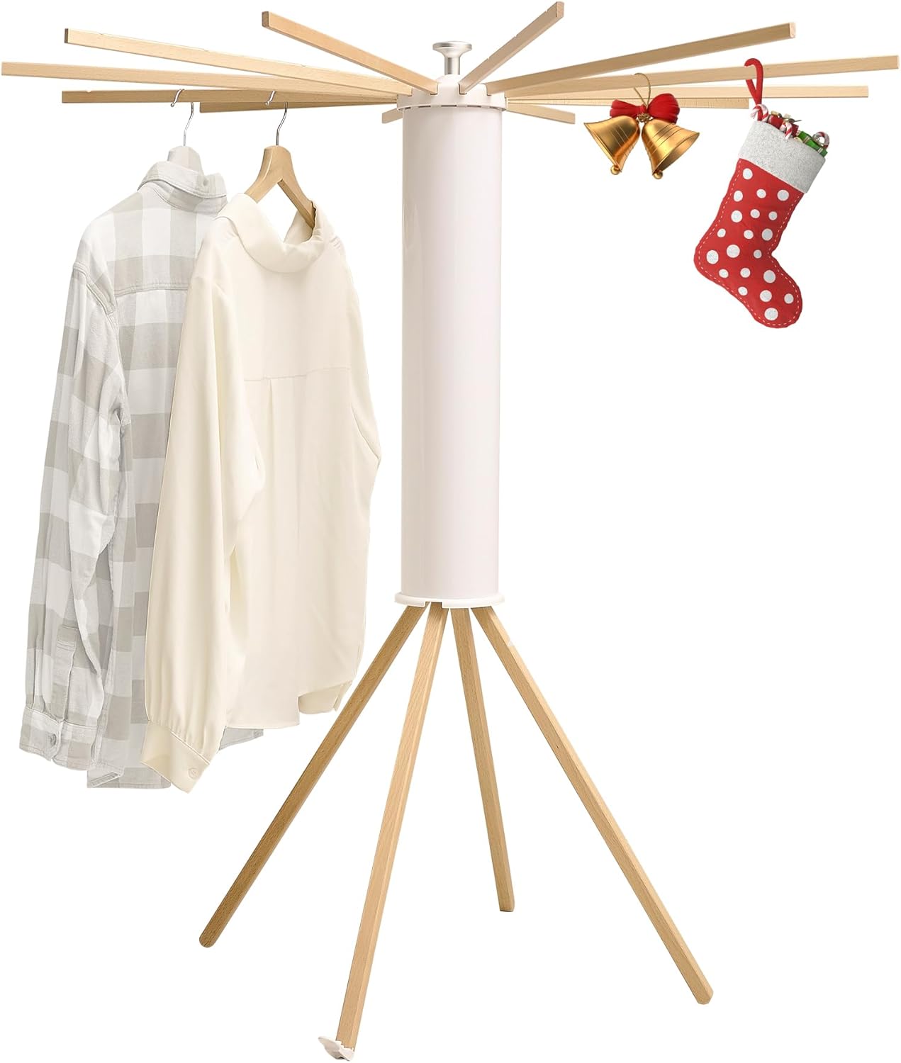LEQ Drying Rack Portable,Foldable Drying Rack Clothing with 12 Wood Drying Arms, Standing Laundry Hanger Rack Round Collapsible & Portable Handle for Laundry Room, Balcony, Bedroom, RV - NestledHome