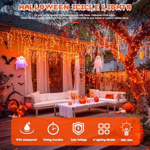 Orange Halloween Icicle Lights Outdoor